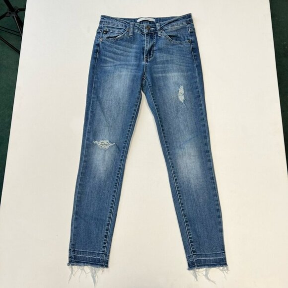 Kancan Womens Estilo Skinny Jeans Blue Distressed Medium Wash Low Rise Juniors 5 - Picture 1 of 10